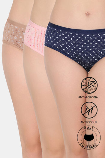 Buy Zivame Medium Rise Full Coverage Hipster Panty (Pack of 3) - Multicolor